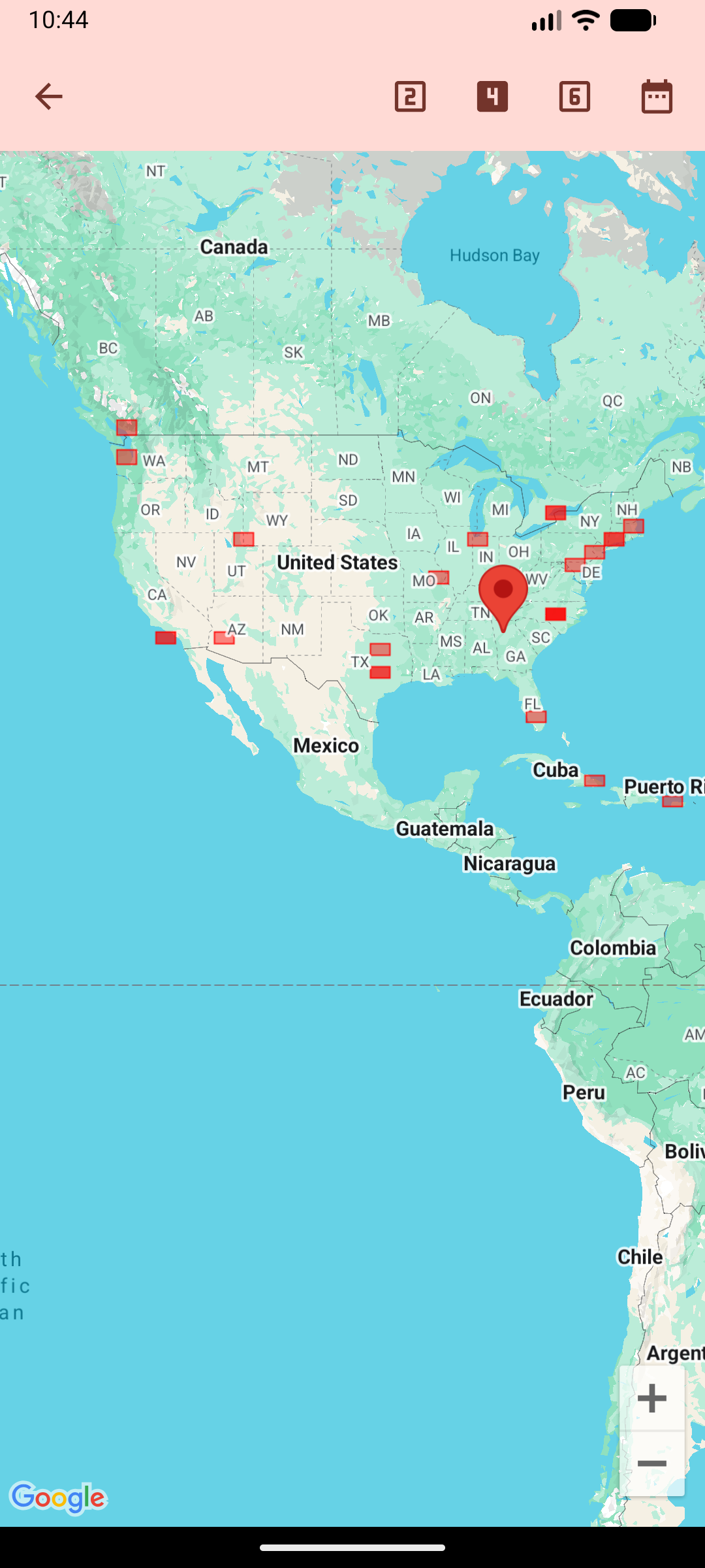 Ham Logger gridsquare map showing worked grids across the United States